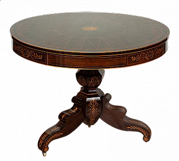 Charles X coffee table in exotic precious wood with maple inlays, 19th century