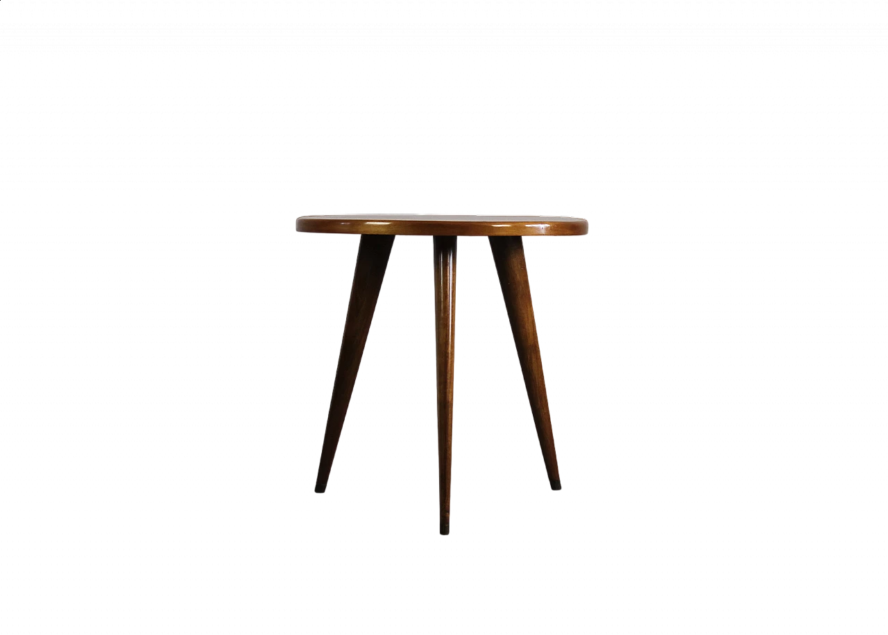 Tavolino rotondo in noce a tre gambe con dettagli in ottone di Gio Ponti, anni '40 6