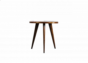 Tavolino rotondo in noce a tre gambe con dettagli in ottone di Gio Ponti, anni '40