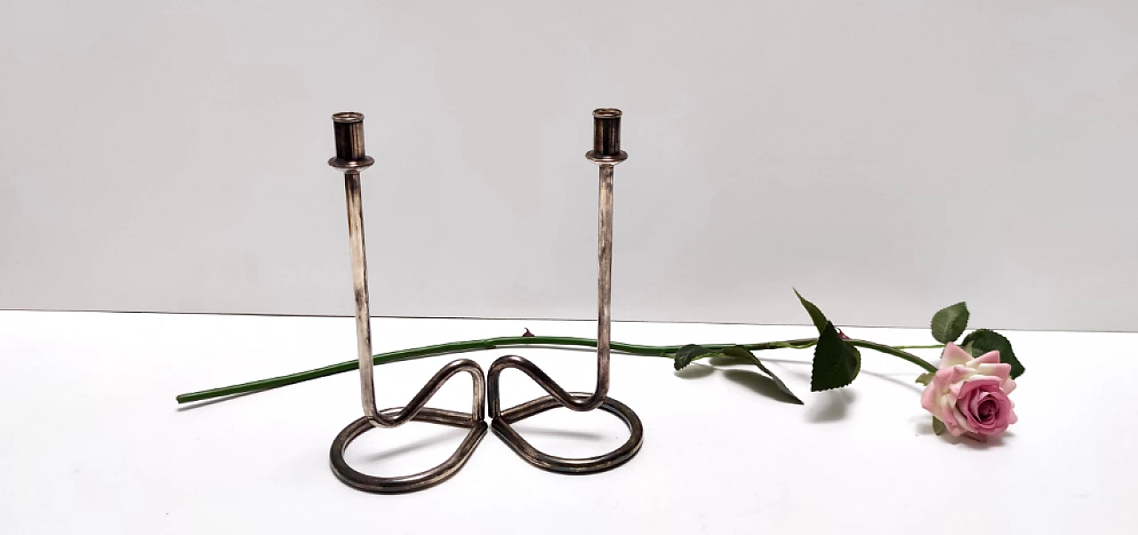 Pair of silver plated metal candle holders by PM Italy, 1990s 2