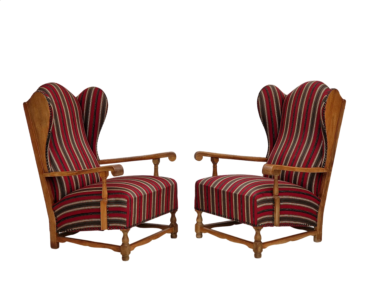 Pair of Danish oak and multi-coloured wool armchairs, 1960s 21