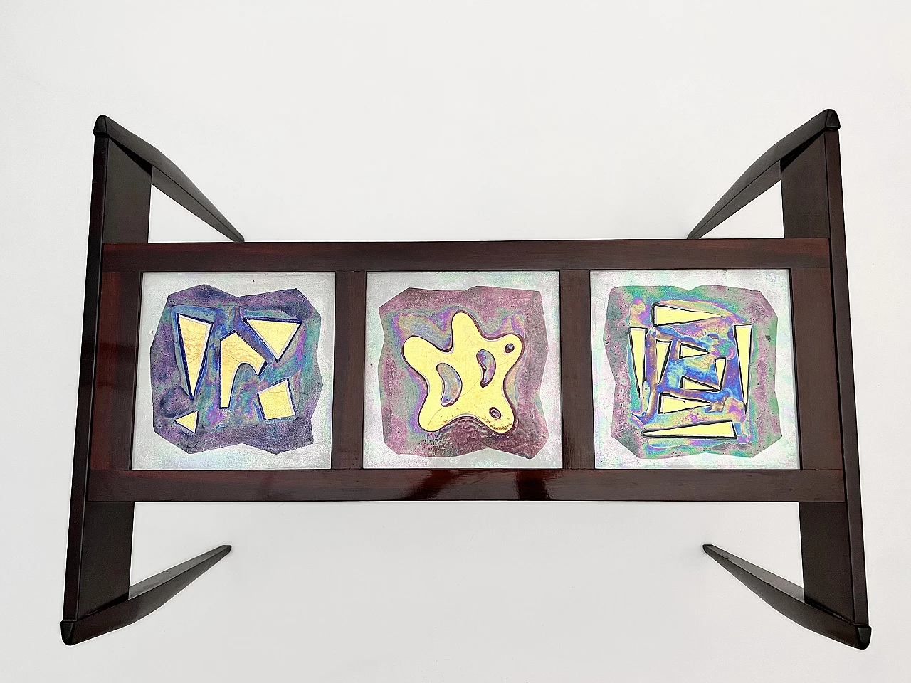 Table in stained wood with ceramic tiles and glass top, 1950s 7