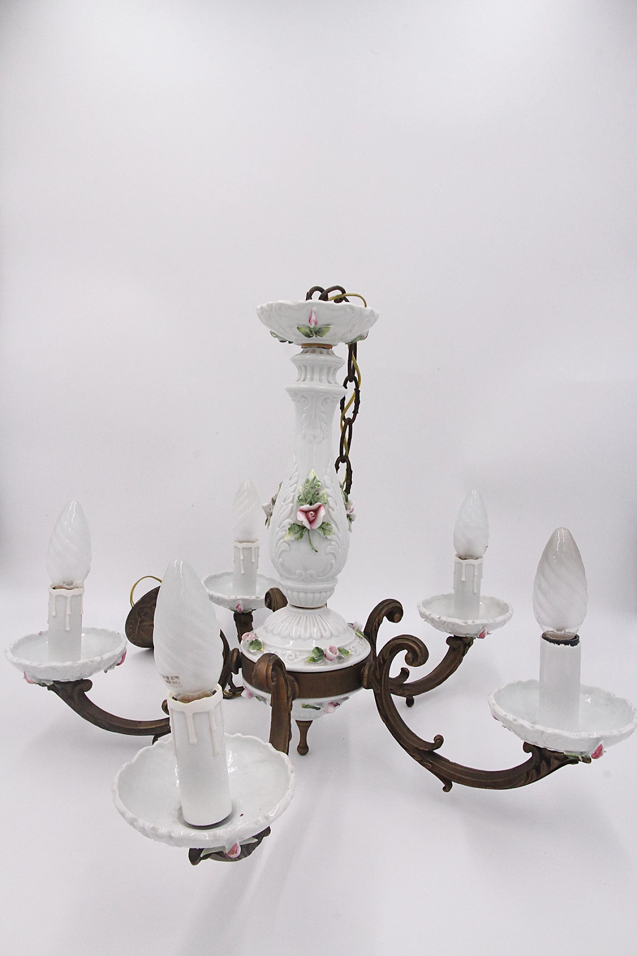 Lampadario a cinque luci in porcellana di Capodimonte, anni '50 9