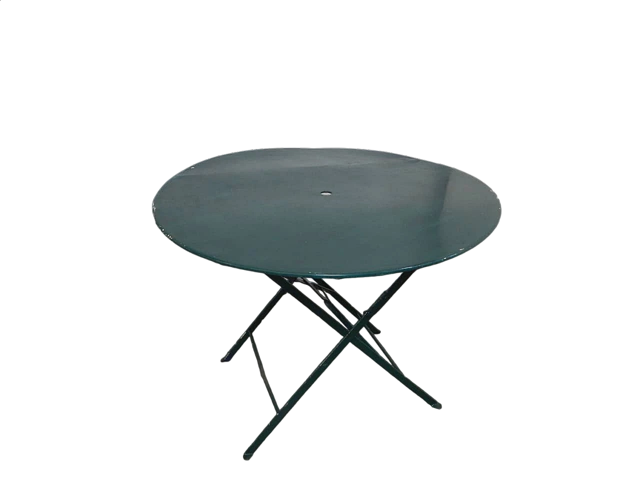 Green iron round garden table, 1970s 11