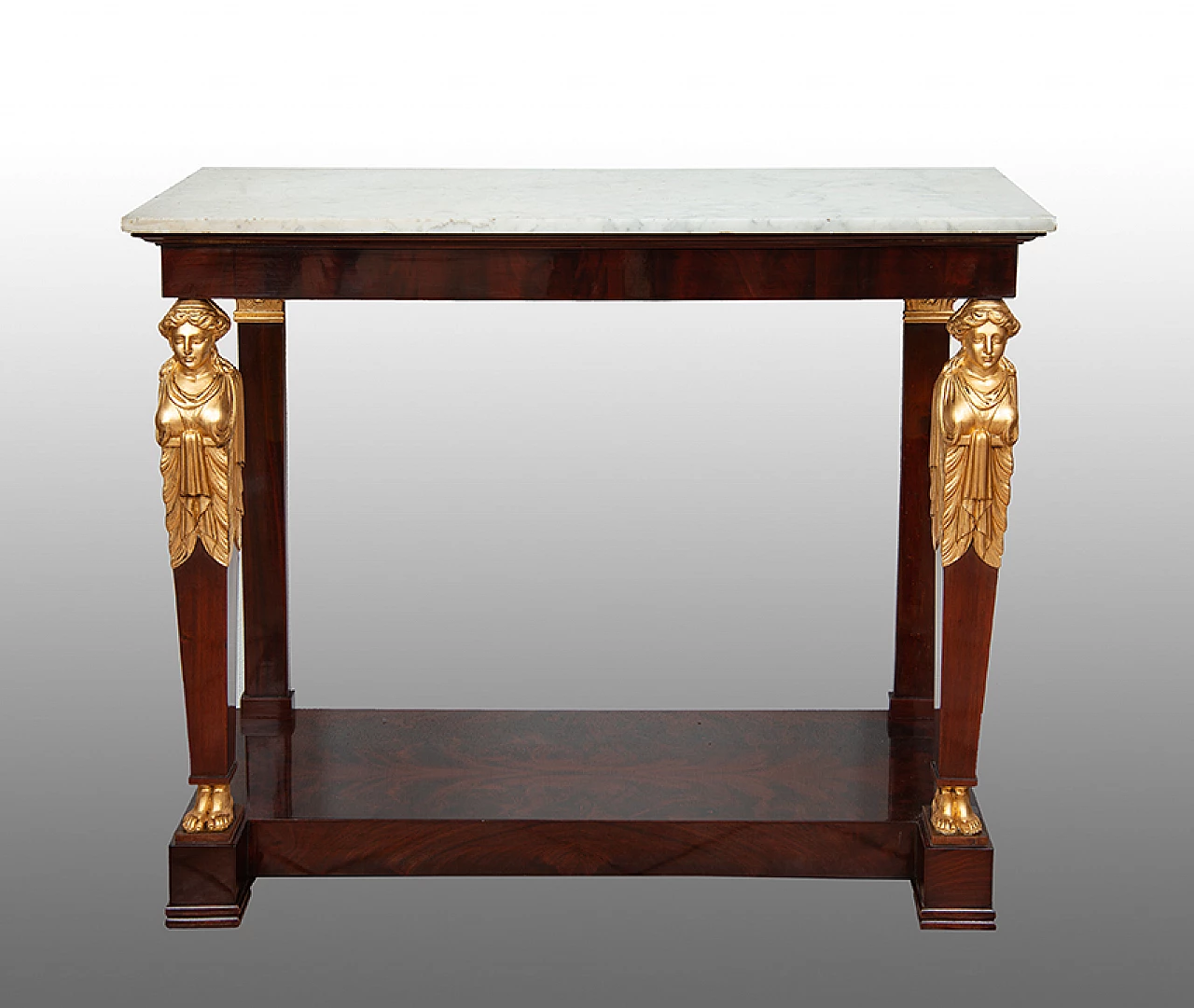 Empire mahogany feather console table with marble top, early 19th century 1
