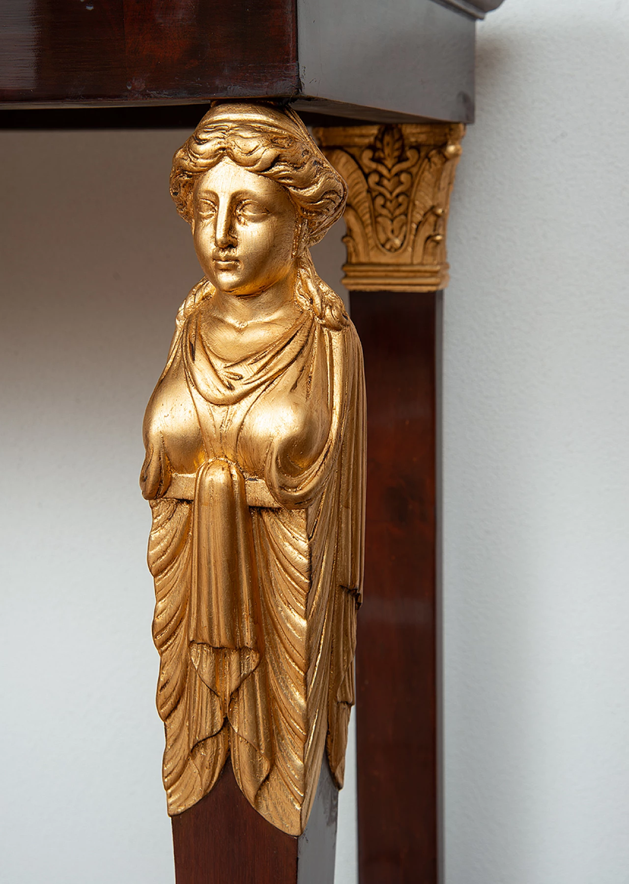 Empire mahogany feather console table with marble top, early 19th century 2