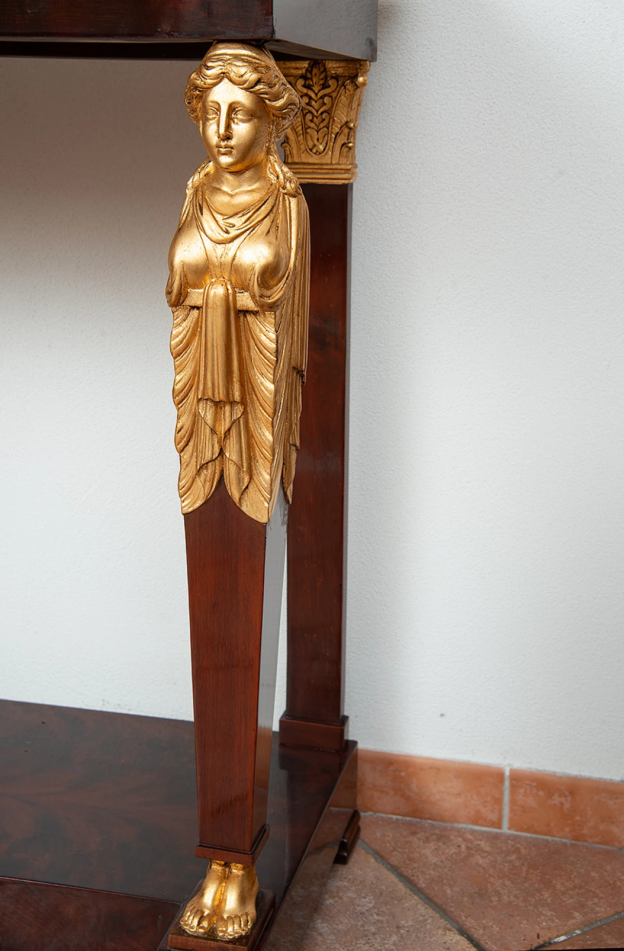 Empire mahogany feather console table with marble top, early 19th century 4