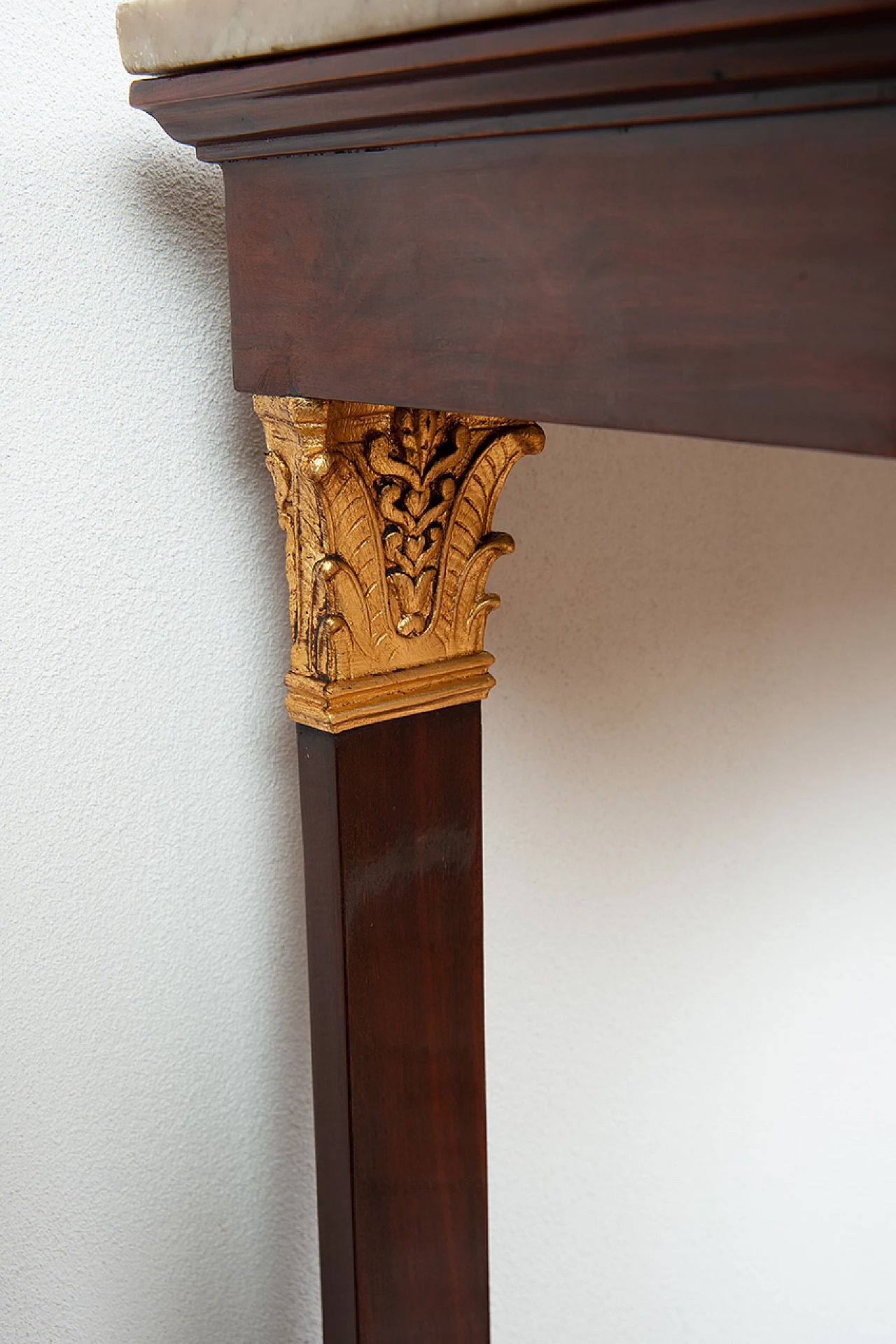 Empire mahogany feather console table with marble top, early 19th century 5
