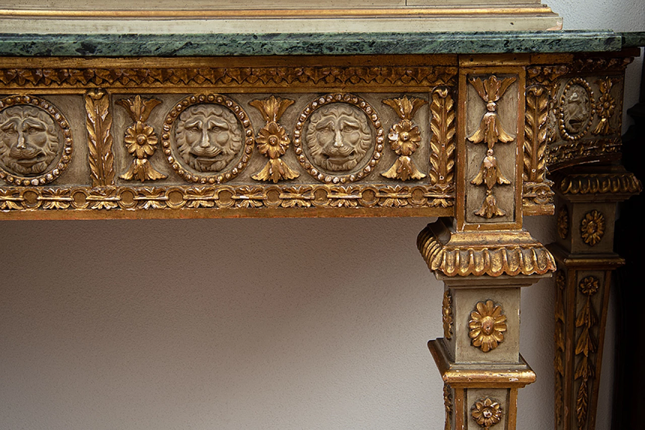 Console table with mirror in Louis XVI style in lacquered and gilded wood, 19th century 3