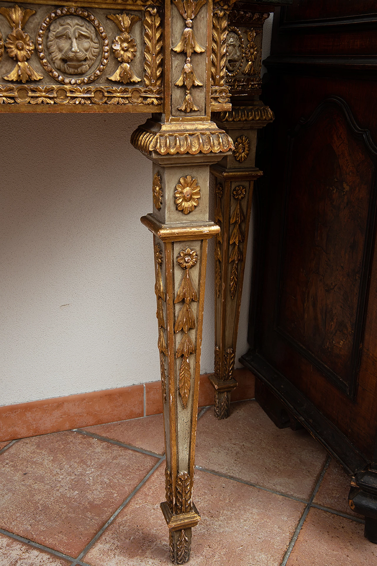 Console table with mirror in Louis XVI style in lacquered and gilded wood, 19th century 4