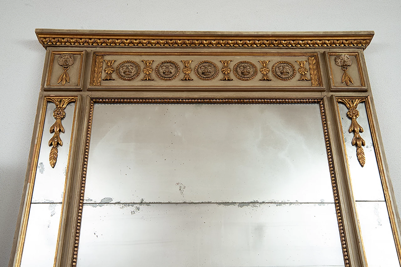 Console table with mirror in Louis XVI style in lacquered and gilded wood, 19th century 6