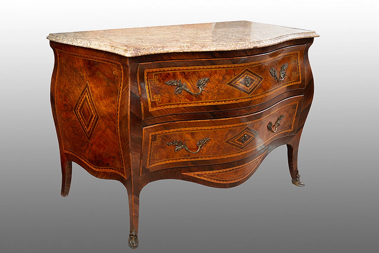 Neapolitan Louis XV exotic wood and marble commode, 18th century 1