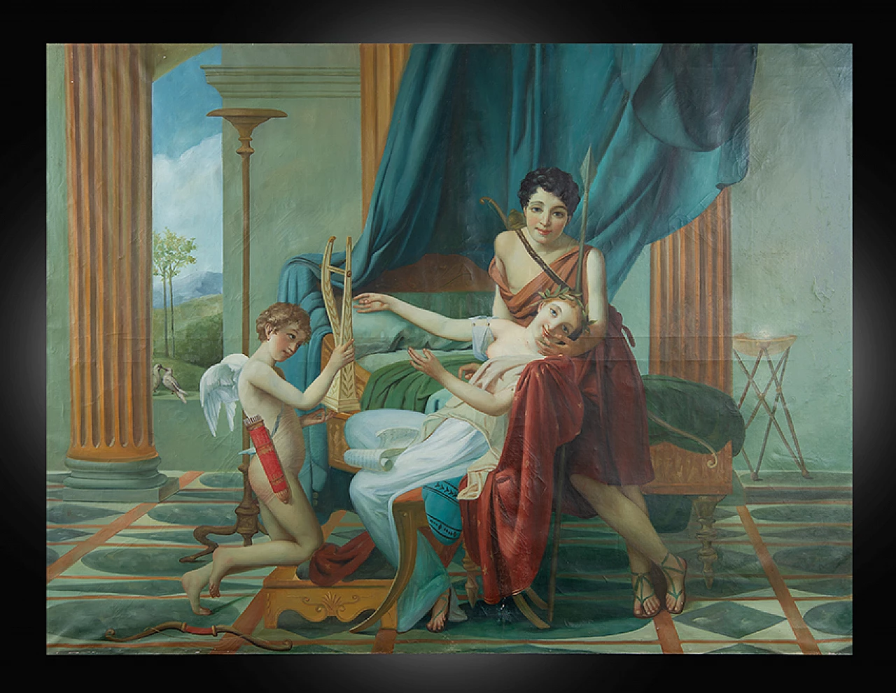 Scena Neoclassica con figure, dipinto a olio su tela, inizio '900 1