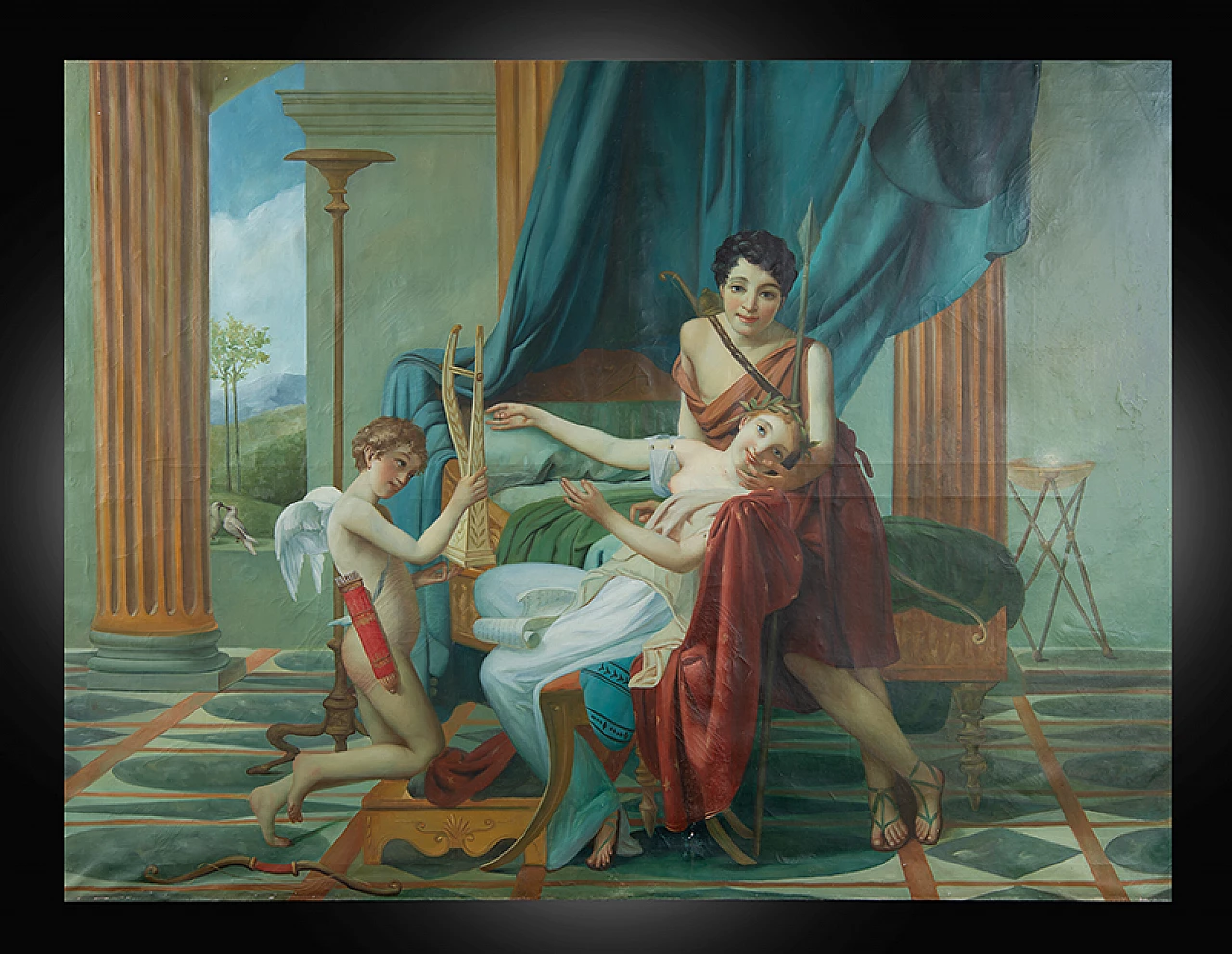 Neoclassical scene with figures, oil painting on canvas, early 20th century 1