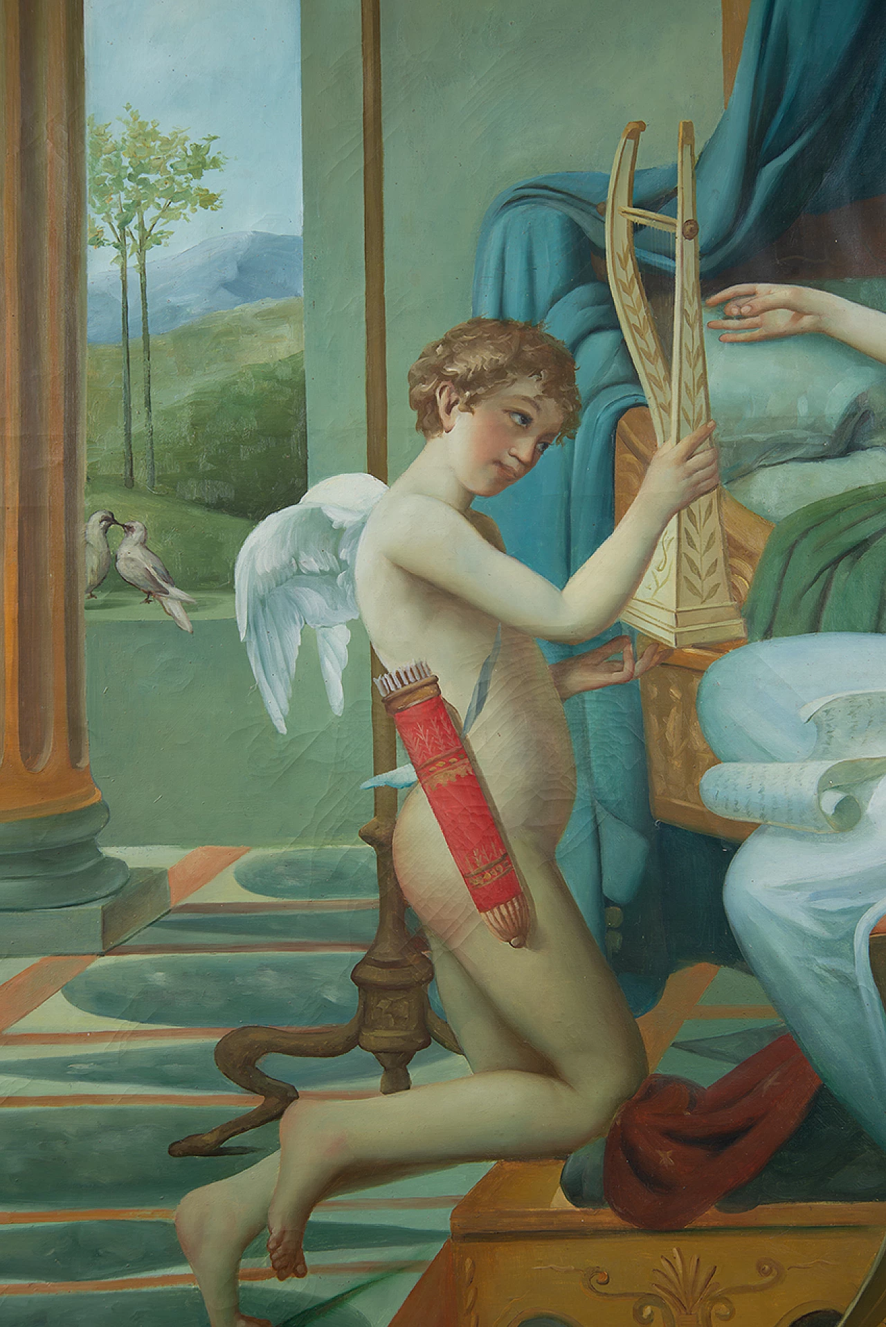 Scena Neoclassica con figure, dipinto a olio su tela, inizio '900 3