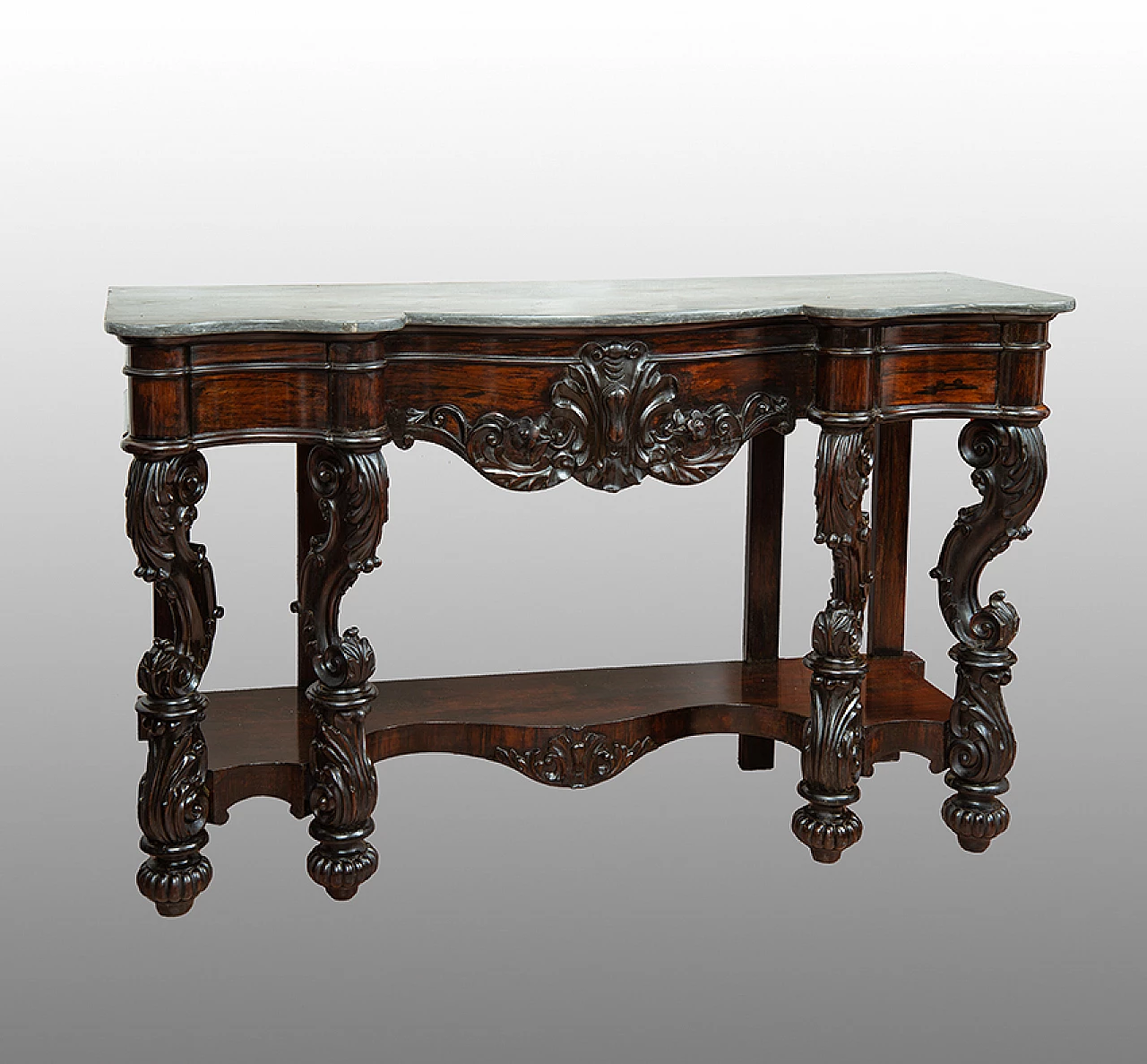 Neapolitan Louis Philippe wood console with marble top, 19th century 1