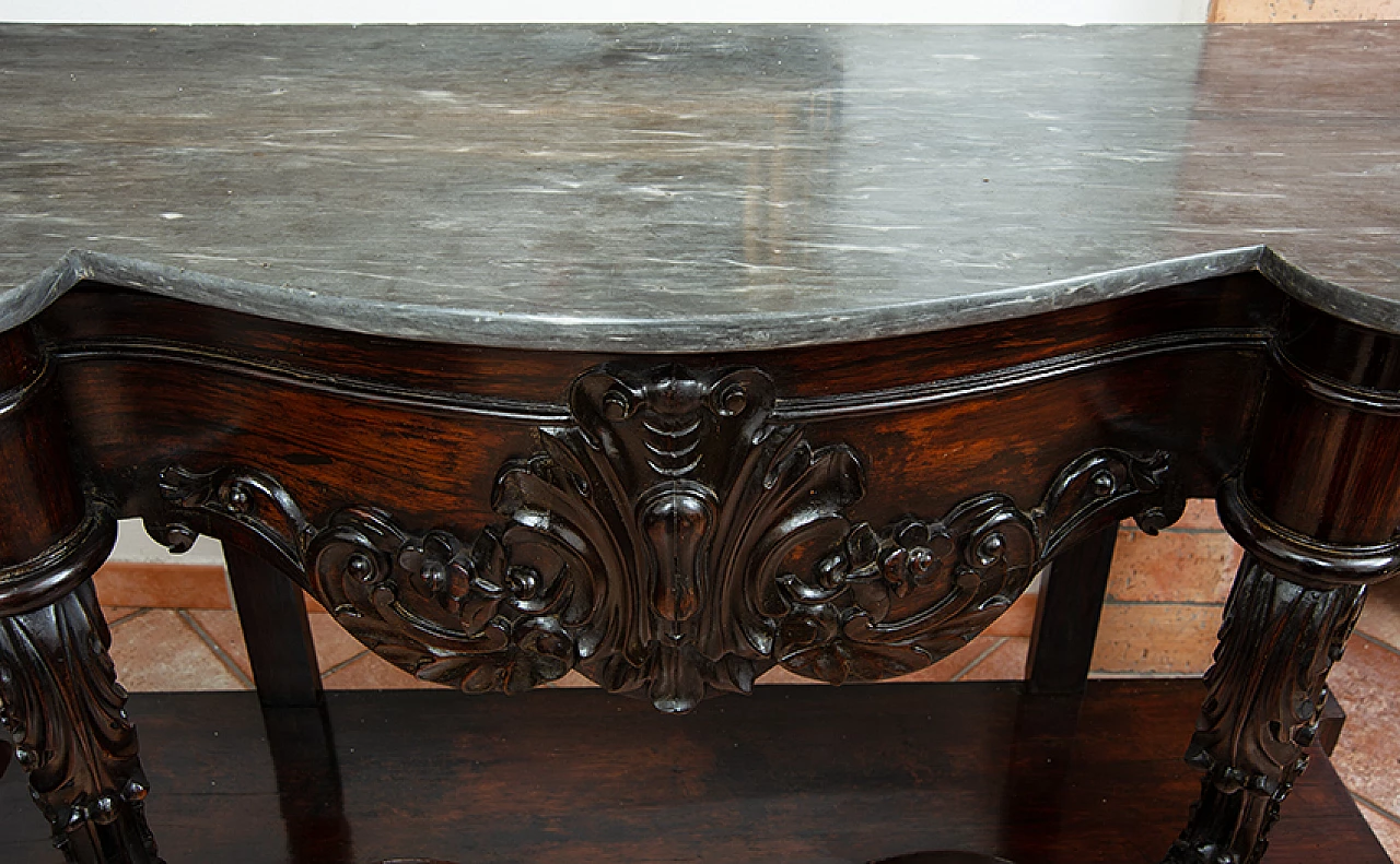 Neapolitan Louis Philippe wood console with marble top, 19th century 2