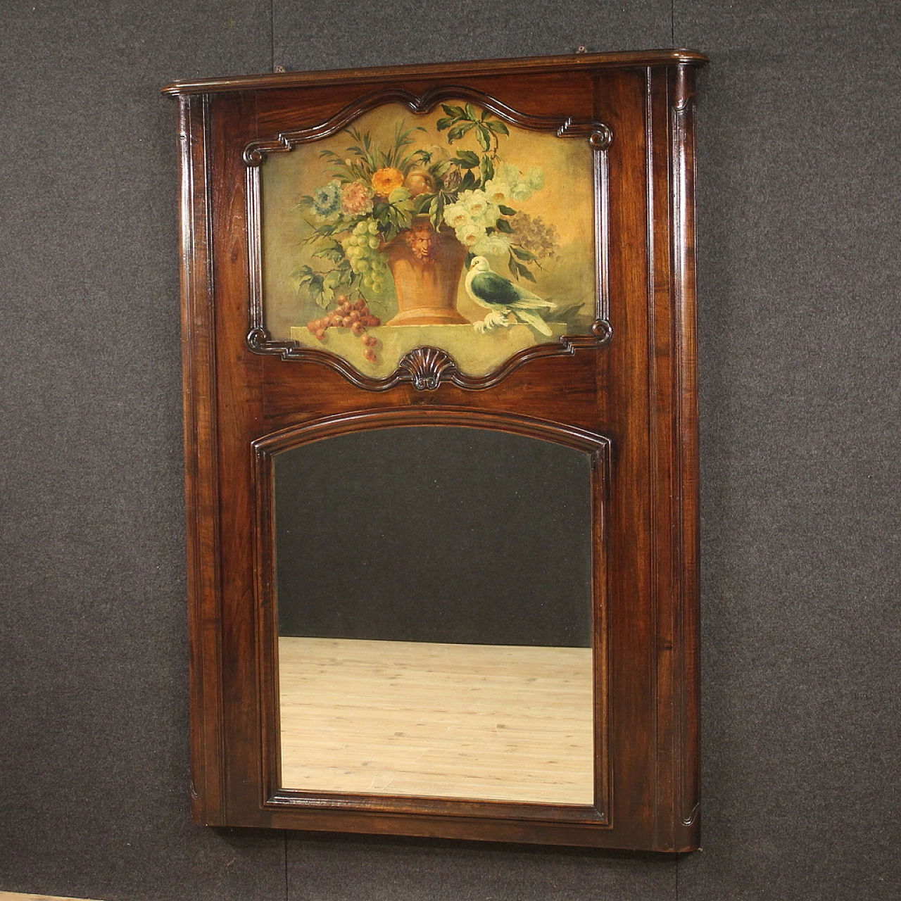 Beech and walnut mantelpiece with mirror, 1940s 1