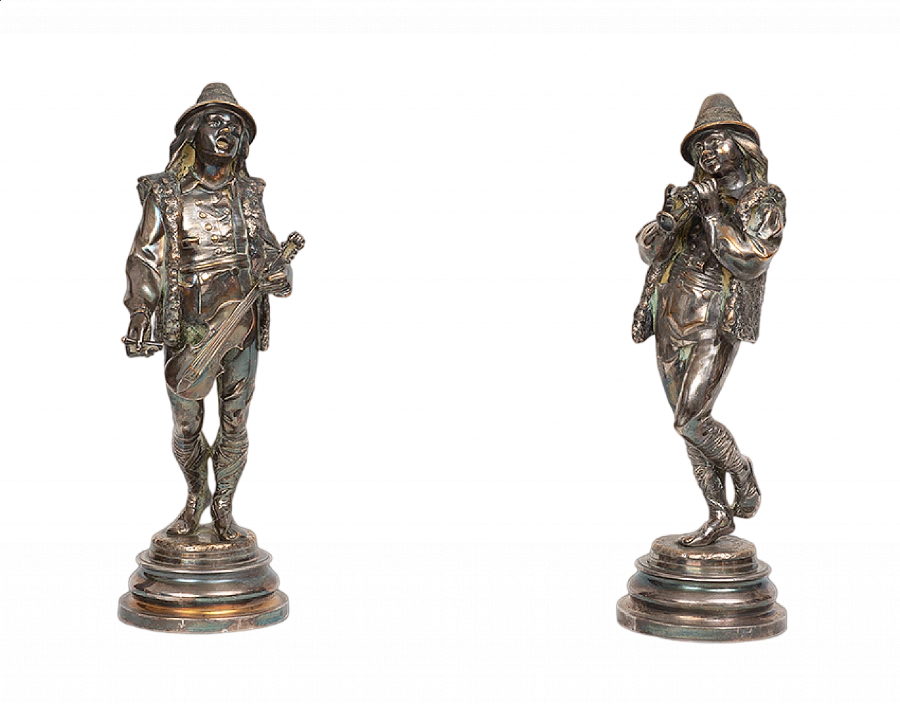 Pair of silver-plated bronze Napoleon III sculptures by Lalouette, 19th century 7