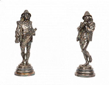 Pair of silver-plated bronze Napoleon III sculptures by Lalouette, 19th century