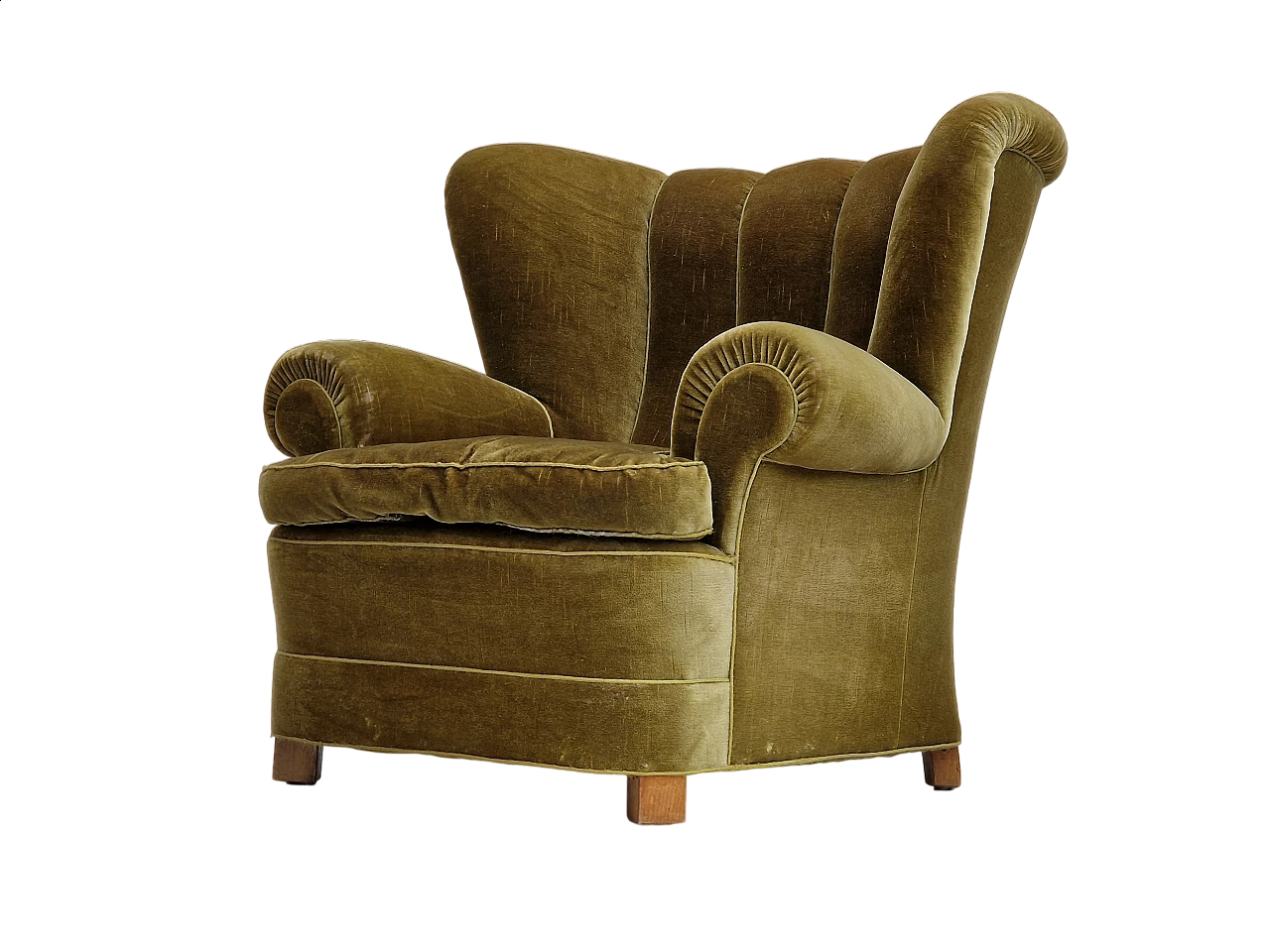 Danish green velvet and beech armchair, 1960s 23