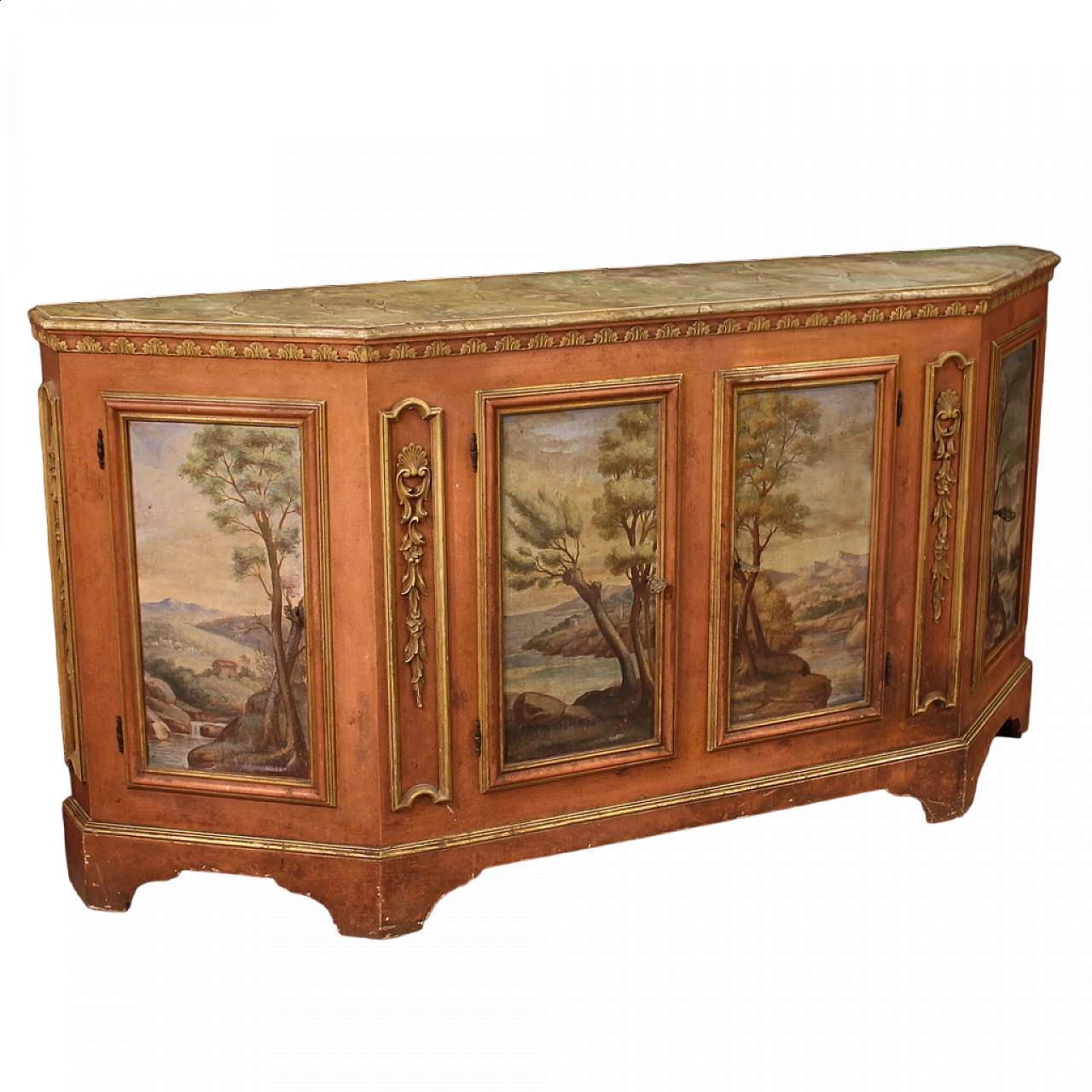 Venetian wood sideboard with painted landscapes, 1950s 13