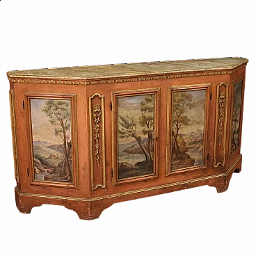 Venetian wood sideboard with painted landscapes, 1950s