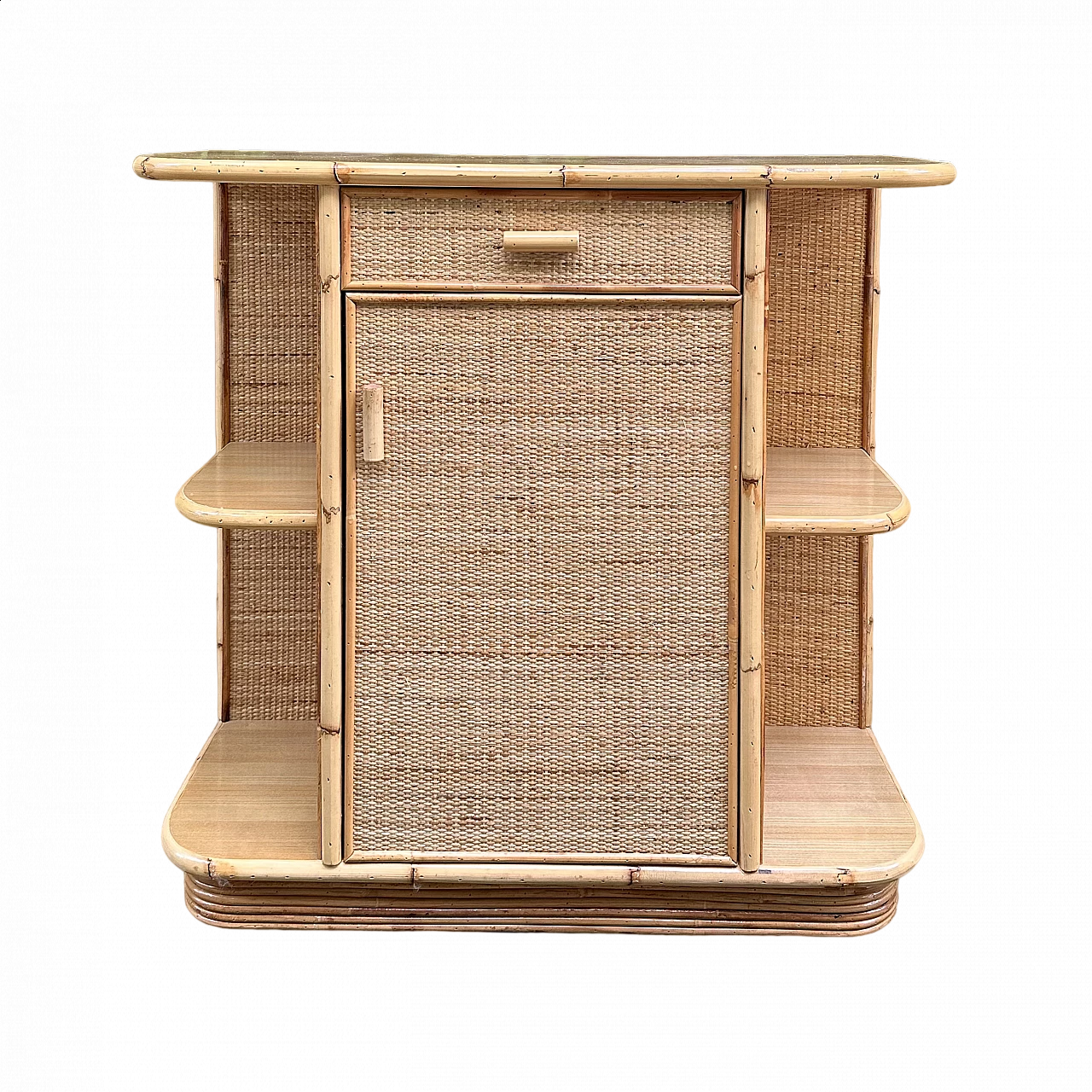Bamboo and wicker console with drawer and door, 1970s 7
