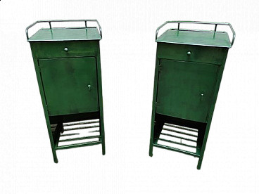 Pair of green metal bedside tables, 1940s