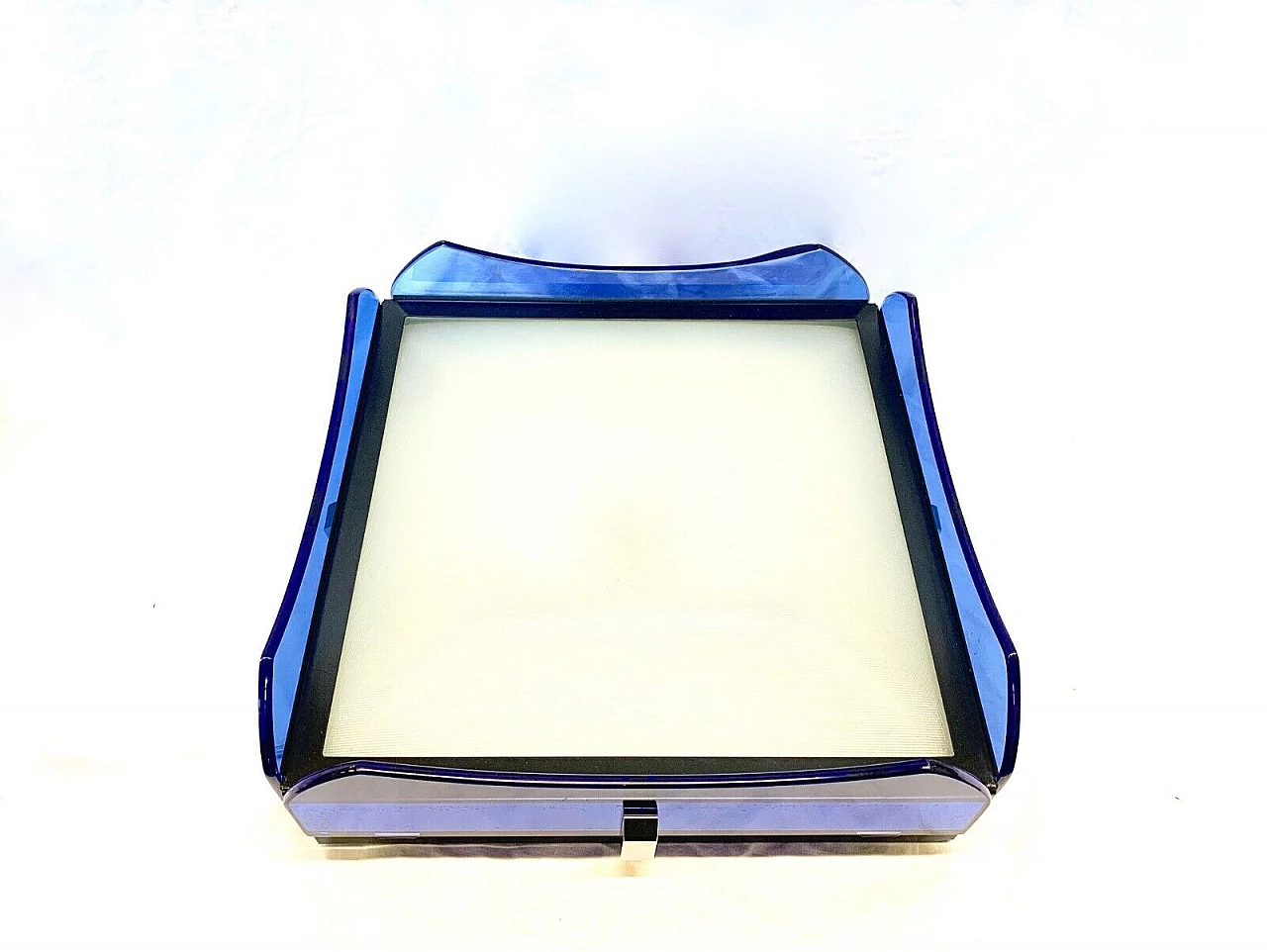 Plafoniera in metallo e vetro blu e trasparente di Veca, anni '70 1