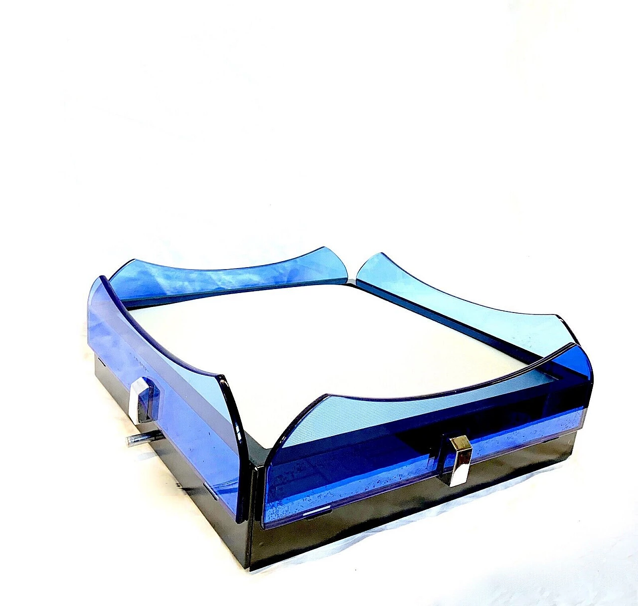 Plafoniera in metallo e vetro blu e trasparente di Veca, anni '70 2