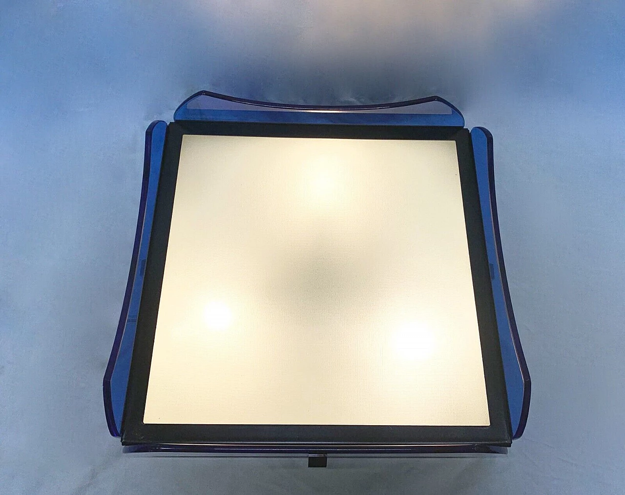 Plafoniera in metallo e vetro blu e trasparente di Veca, anni '70 4