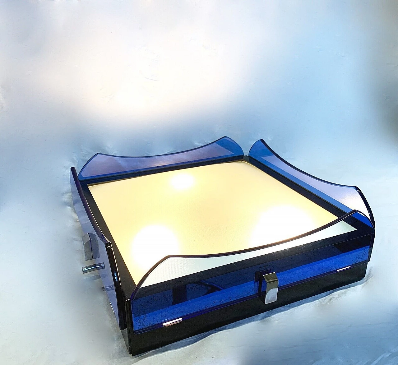 Plafoniera in metallo e vetro blu e trasparente di Veca, anni '70 7