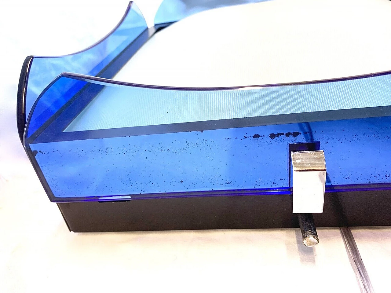 Plafoniera in metallo e vetro blu e trasparente di Veca, anni '70 8