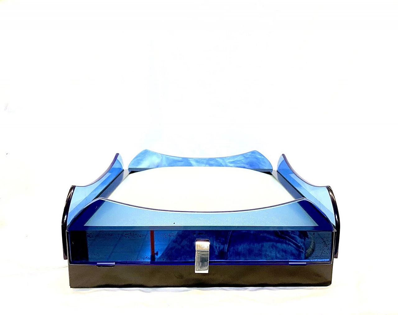 Plafoniera in metallo e vetro blu e trasparente di Veca, anni '70 9