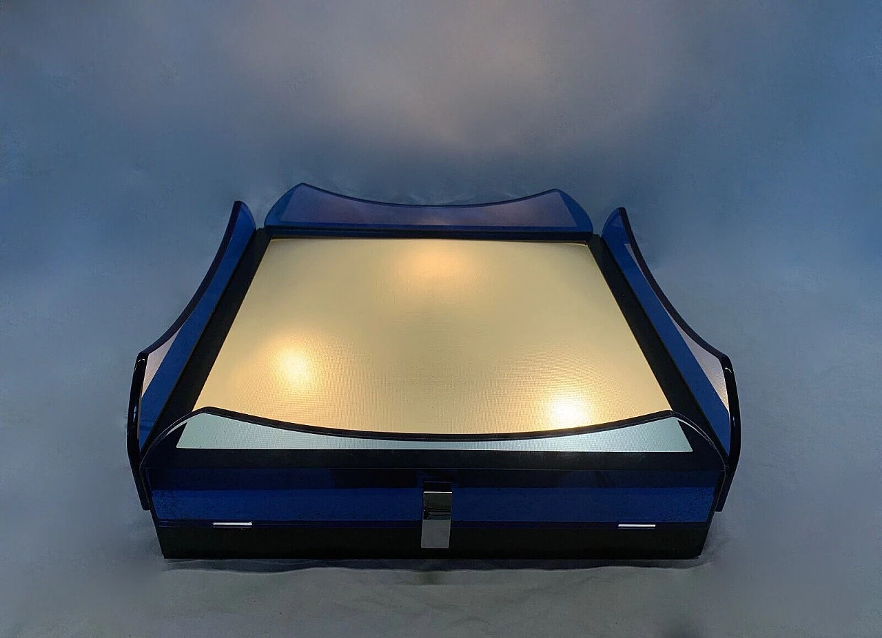 Plafoniera in metallo e vetro blu e trasparente di Veca, anni '70 10