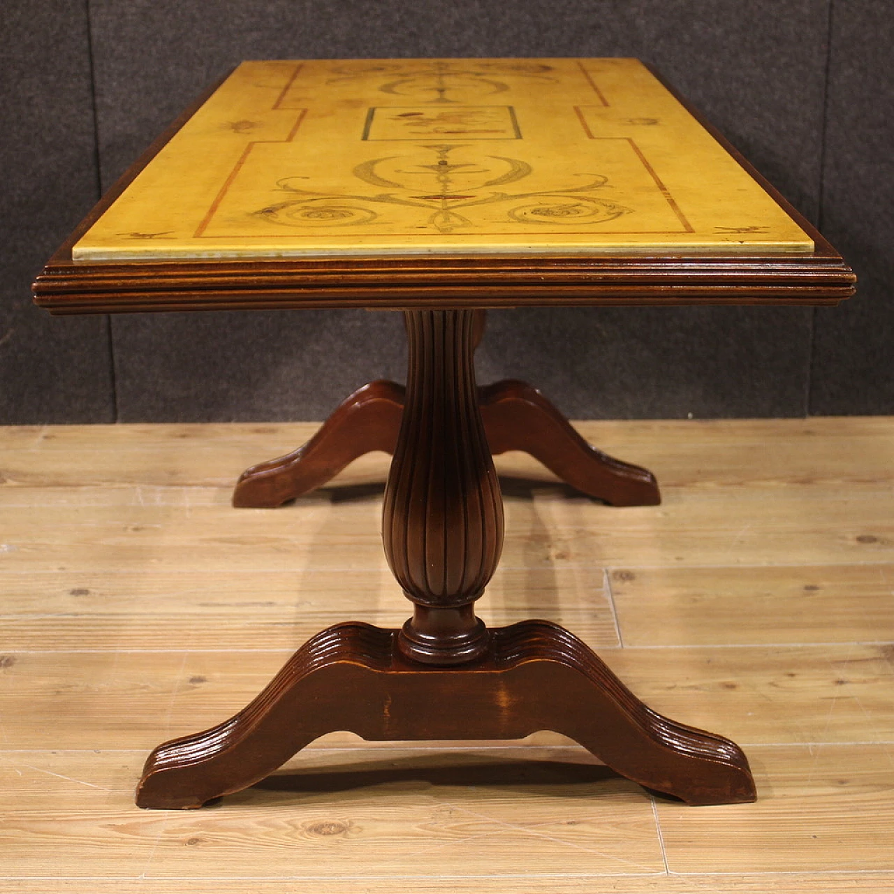 Small table with carved beech base and marble top, 1960s 9