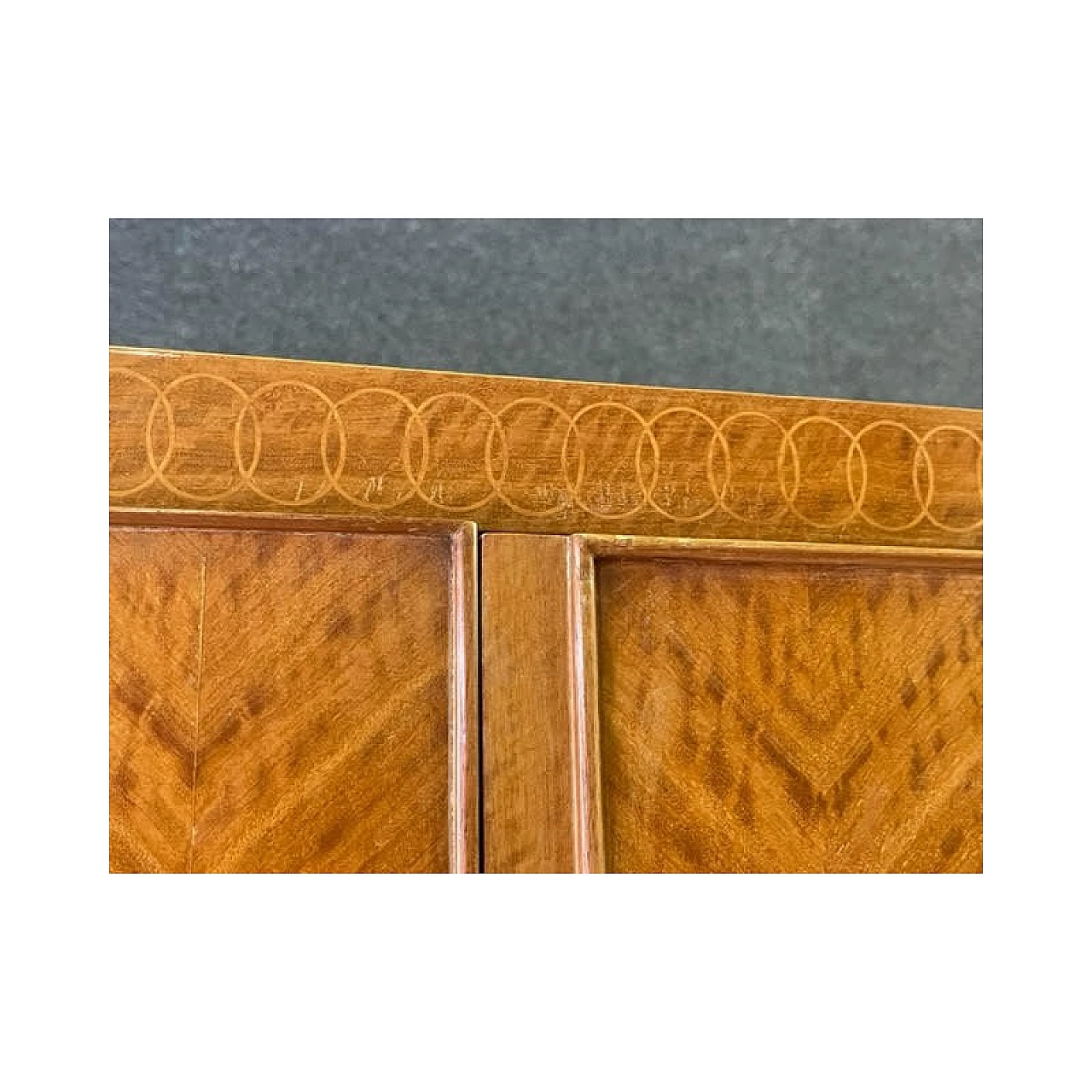 Four-door citronnier wood plated wardrobe in herringbone-effect, 1940s 9