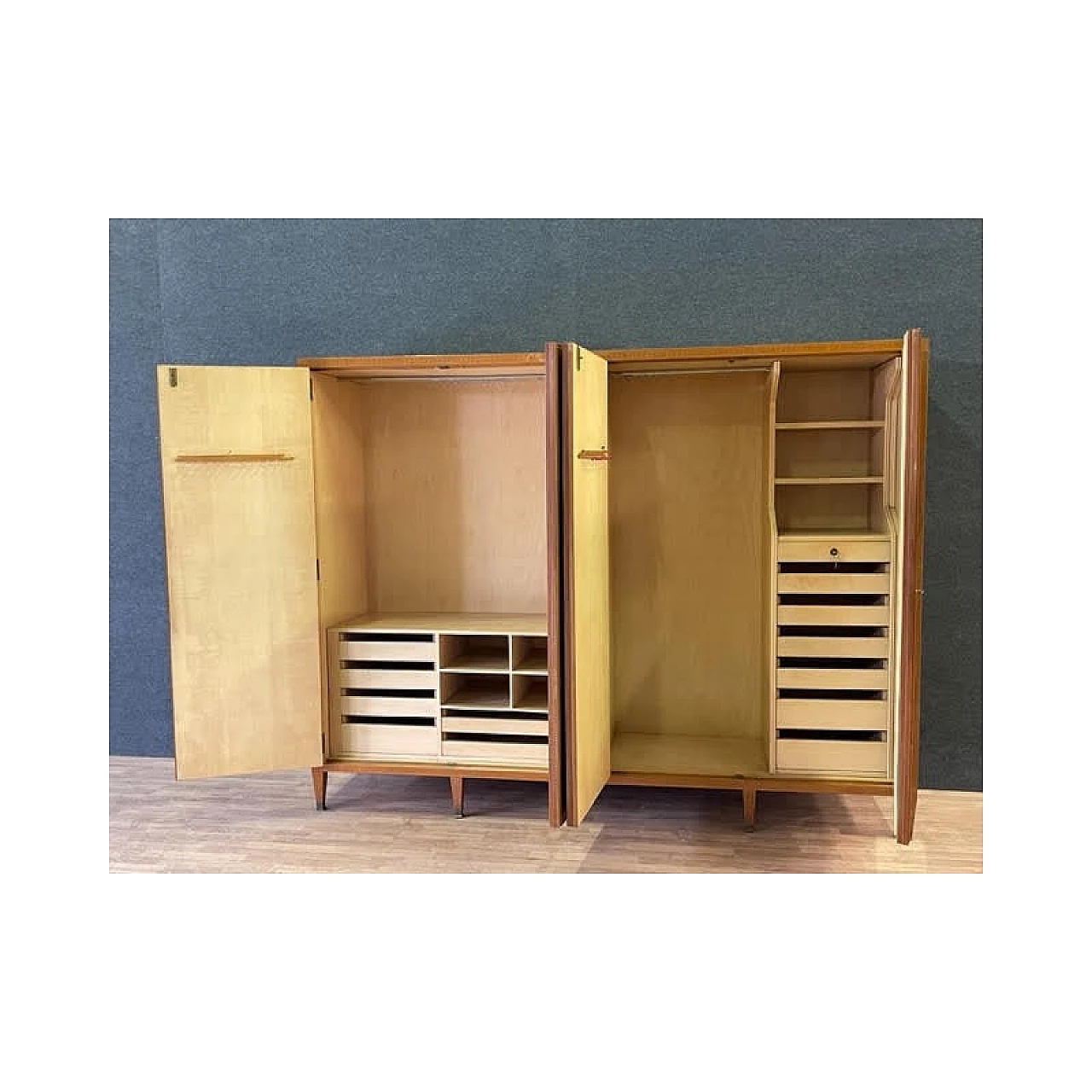 Armadio a quattro ante placcato in legno di citronnier a spina, anni '40 12