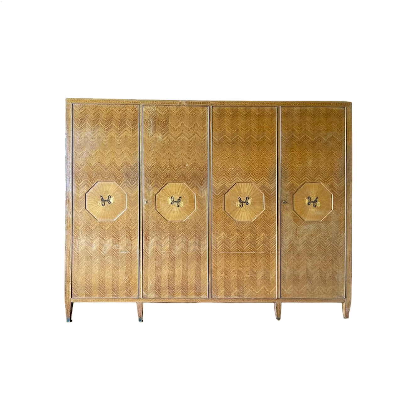 Four-door citronnier wood plated wardrobe in herringbone-effect, 1940s 20