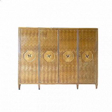 Four-door citronnier wood plated wardrobe in herringbone-effect, 1940s