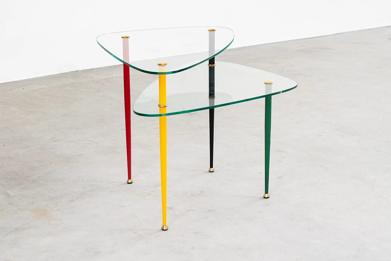 3 Tavolini Arlecchino in vetro e metallo di Edoardo Paoli, anni '50 5