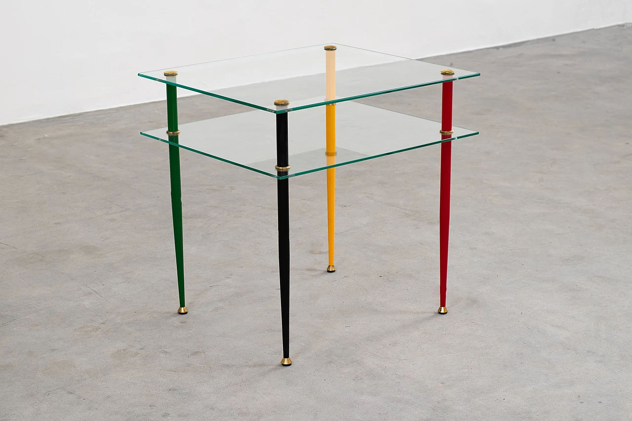 3 Arlecchino coffee tables in glass and metal by Edoardo Paoli, 1950s 9