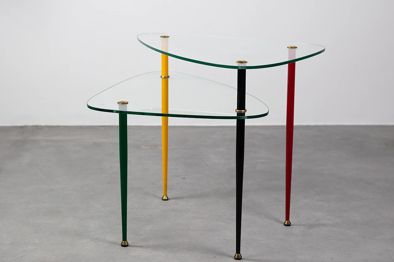3 Arlecchino coffee tables in glass and metal by Edoardo Paoli, 1950s 13