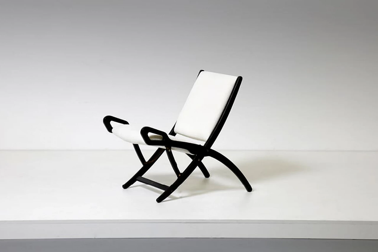 Ninfea folding chair in wood and white fabric by Gio Ponti for Reguitti, 1960s 1