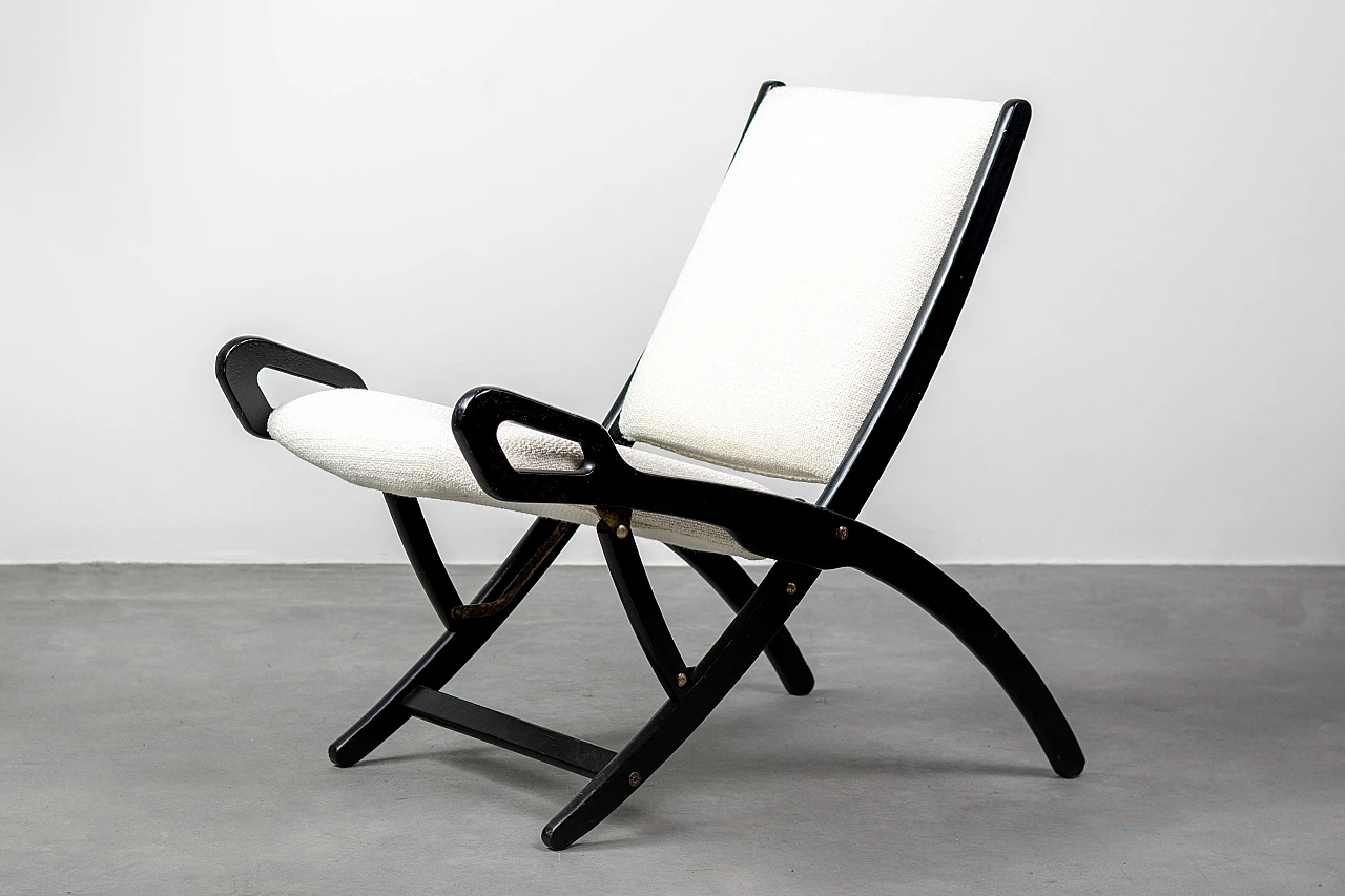 Ninfea folding chair in wood and white fabric by Gio Ponti for Reguitti, 1960s 2