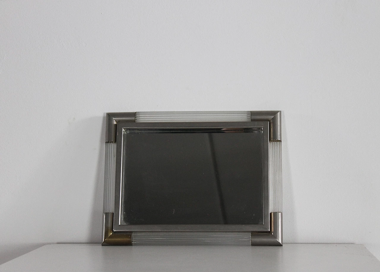 Rectangular silver tray with Murano glass frame by Tommaso Barbi, 1970s 4