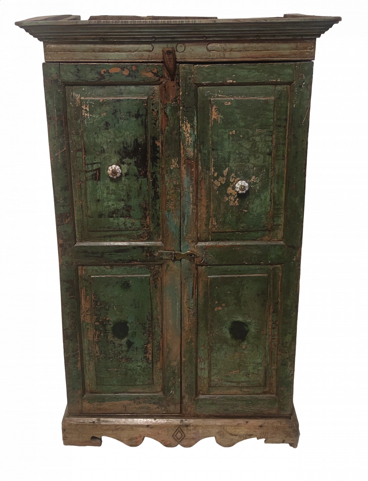 Armadio indiano in teak dipinto di verde, metà '800 9