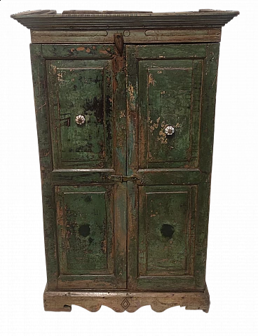Indian painted green teak wardrobe, mid-19th century