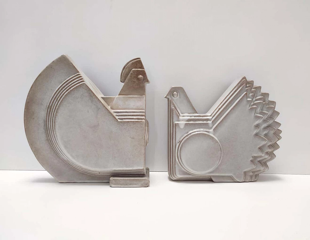 Postmodern pair of glazed ceramic chickens by Alessio Tasca, 1980s 4